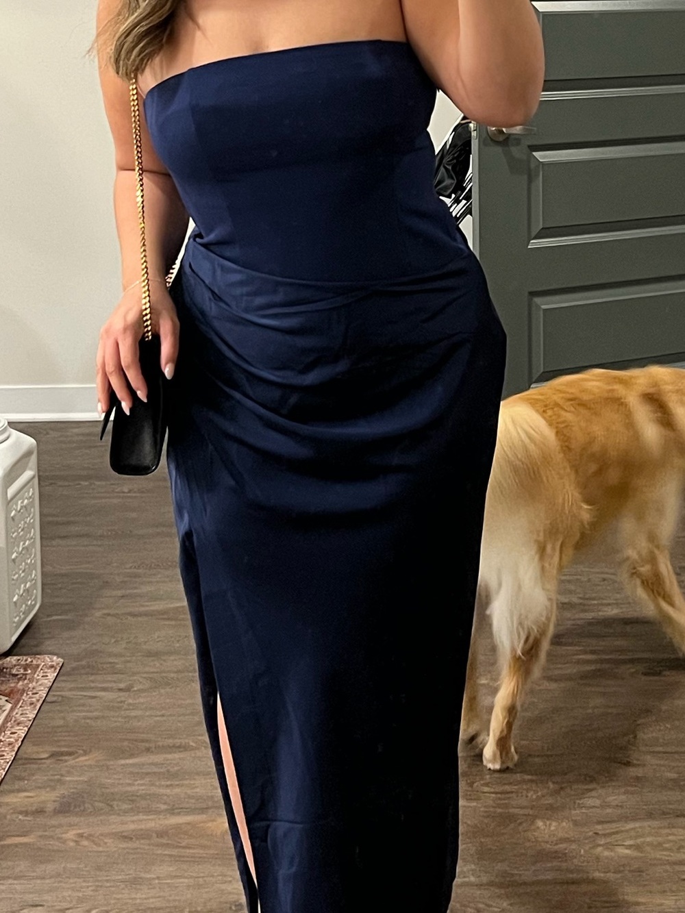 Abercrombie Strapless Navy Side-Slit Maxi Dress
